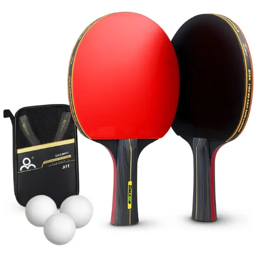 Pack 2 Paletas Ping Pong 3 Pelotas Negro/rojo Tenis De Mesa
