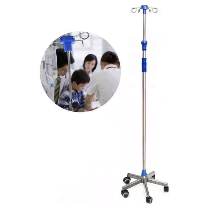 Porta Suero Ajustable 4 Ganchos Base Pedestal 5 Ruedas Suero