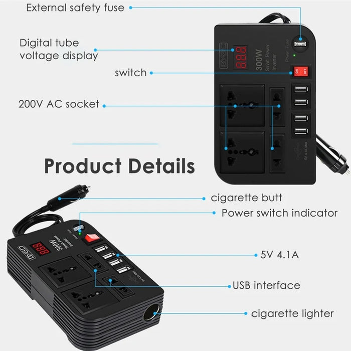 Convertidor Corriente 12v 220v Inversor De Voltaje Auto 300w