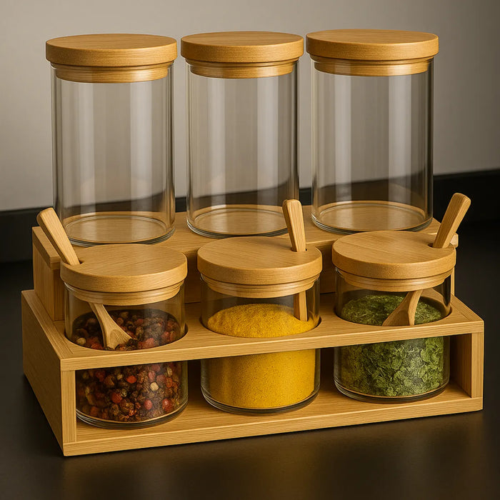 Porta Condimentero Especiero Bambu Organizador Frasco Cocina