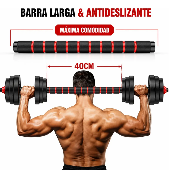 Mancuernas Barra Ajustables Discos Unible Fitness 20 Kg 3en1