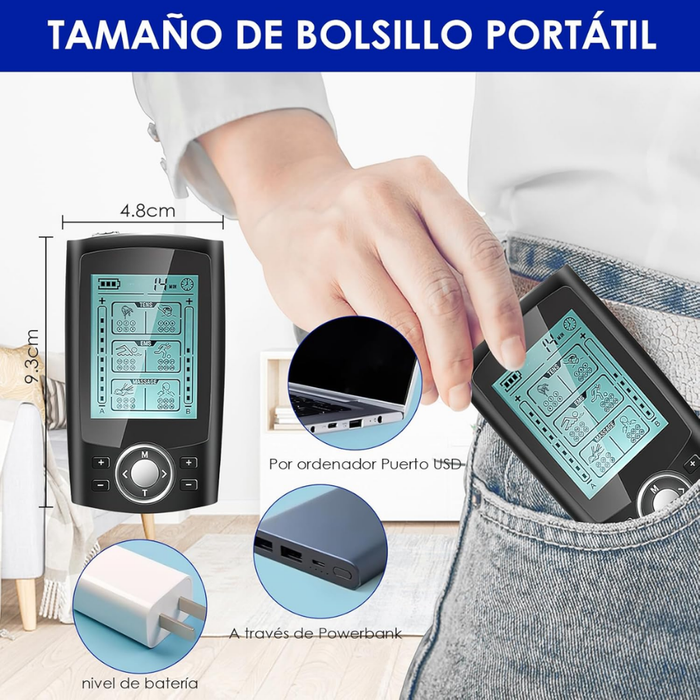 Masajeador Electroestimulador Portatil Tens Electroterapia Negro