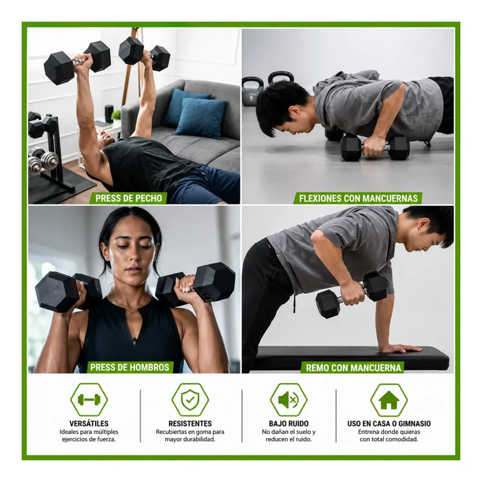 1 Mancuerna Hierro Hexagonal Gym Pesas Caucho Gimnasio
