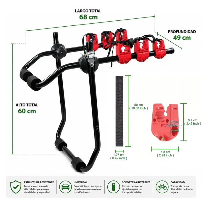 Porta 3 Bicicletas Portabicicletas Auto Coche Camioneta 40kg