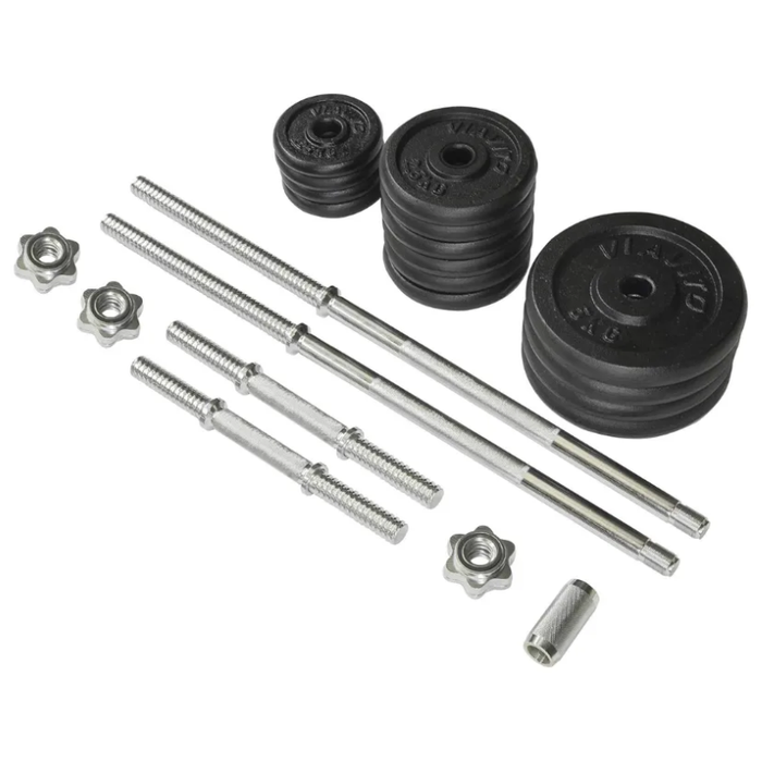 Mancuernas Pesas Discos Barra Ajustables Unible Fitness 50kg Plateado