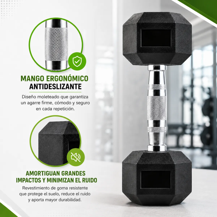 1 Mancuerna Hierro Hexagonal Gym Pesas Caucho Gimnasio