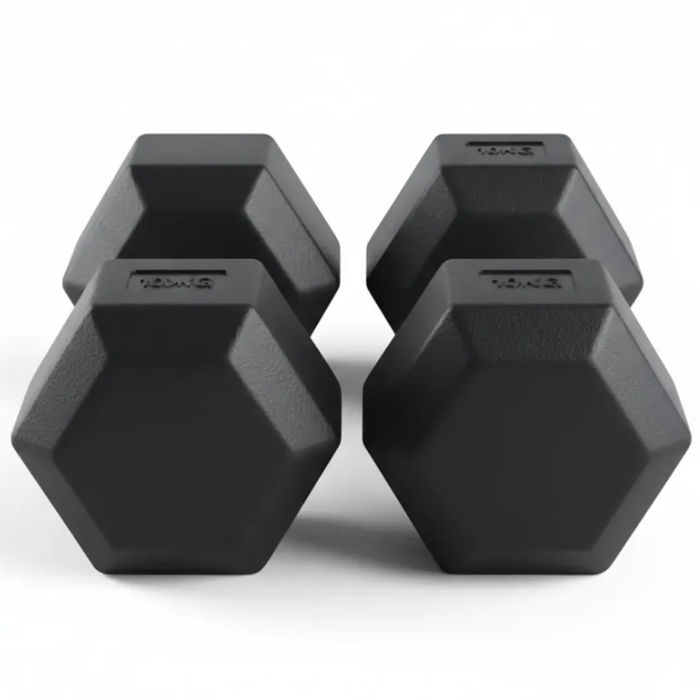Par Mancuernas Pvc Hexagonal Gym Pesas Caucho Gimnasio Negro