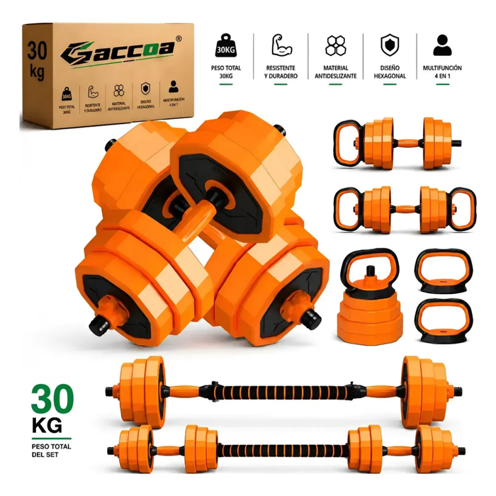 Mancuernas Barra Ajustables Discos Unible Fitness 4en1 Negro/naranja