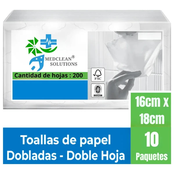 10 Paquetes Toalla Doble Hoja Interfoliada Cocina Desechable
