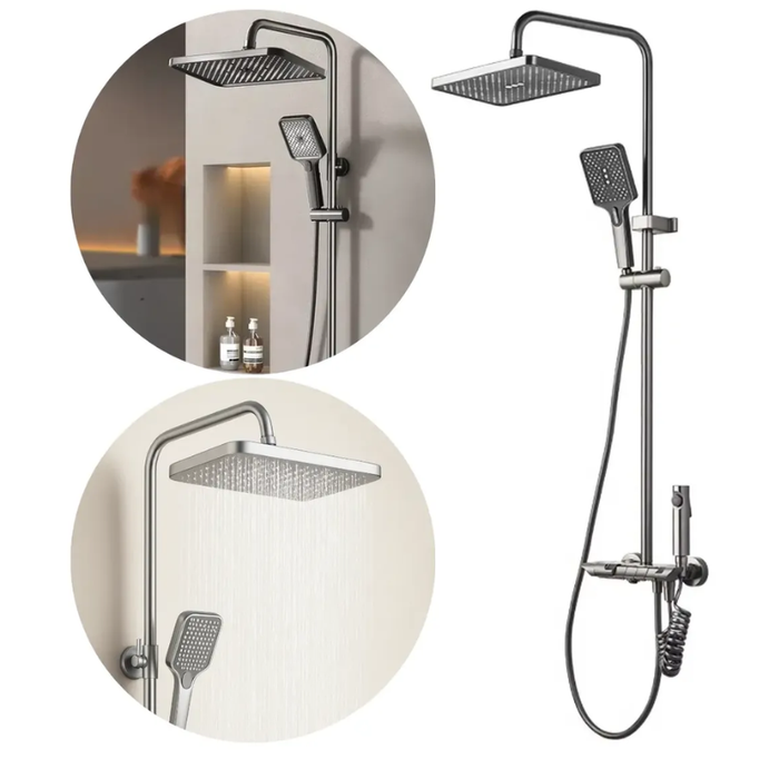 Ducha Columna Moderna Cabezal Monocomando Llave 4 Funciones