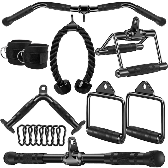 Set Agarres Ganchos Polea Gym Barras Cuerda Tobilleras 10pcs