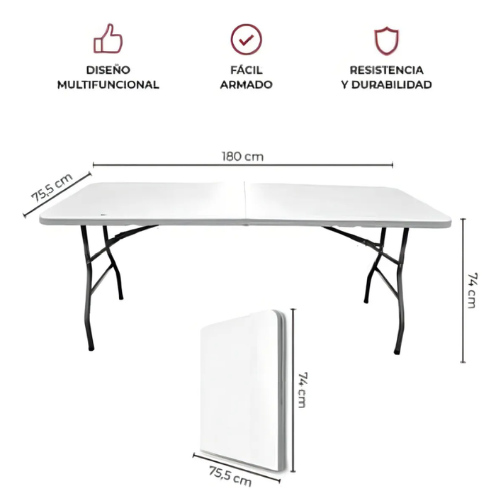 Mesa Plegable Terraza Maleta Portatil Camping Jardin 180x70