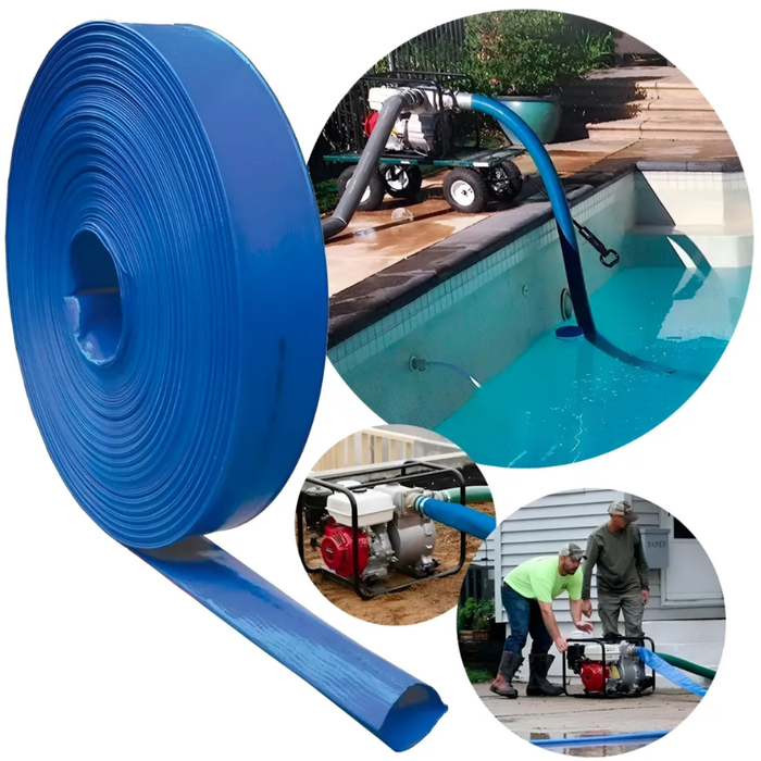 Manguera Plana Motobomba Pvc 4 Bar Riego Layflat 2 50mts Azul