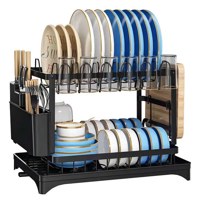 Secador Escurridor De Loza Platos Inoxidable 2 Niveles Color Negro