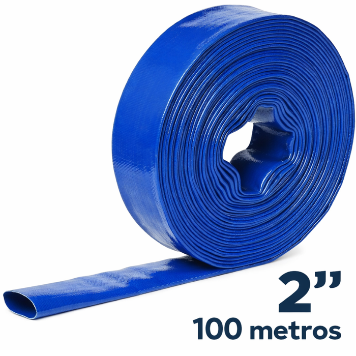Manguera Plana Motobomba Pvc 4 Bar Riego Layflat 2 100mts Azul