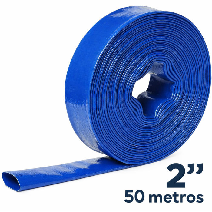 Manguera Plana Motobomba Pvc 4 Bar Riego Layflat 2 50mts Azul
