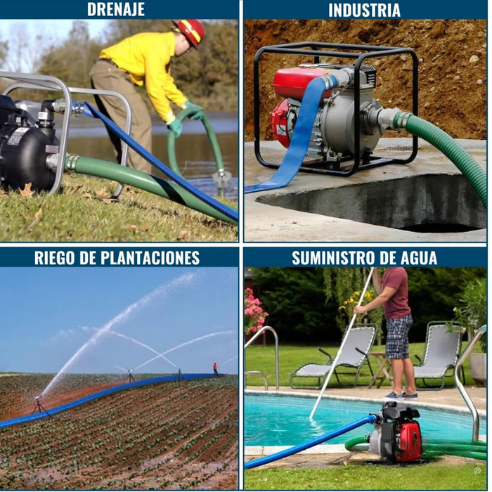 Manguera Plana Motobomba Pvc 4 Bar Riego Layflat 2 50mts Azul