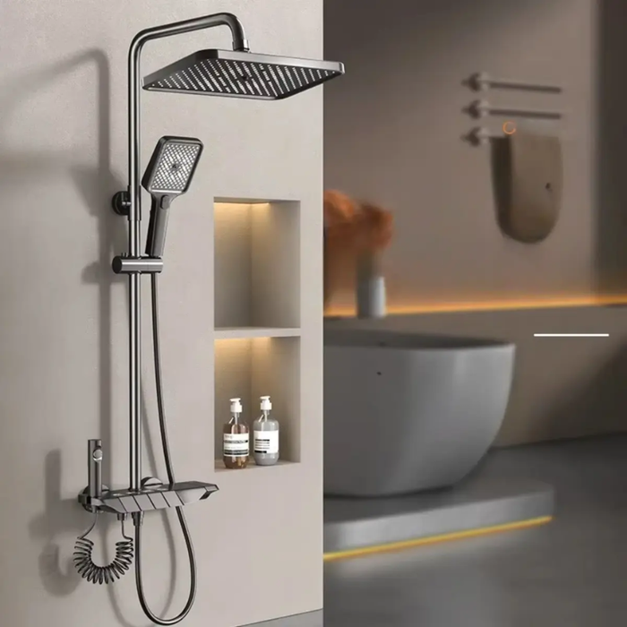 Ducha Columna Moderna Cabezal Monocomando Llave 4 Funciones