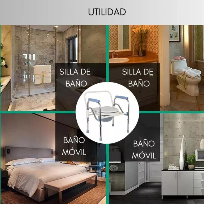 Silla Cómodo Baño Plegable 3 En 1 Aumento Ajustable Ducha/wc