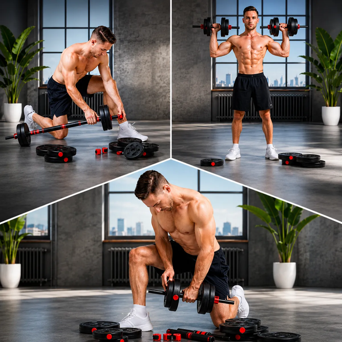 Mancuernas Barra Ajustables Discos Unible Fitness 20 Kg 3en1