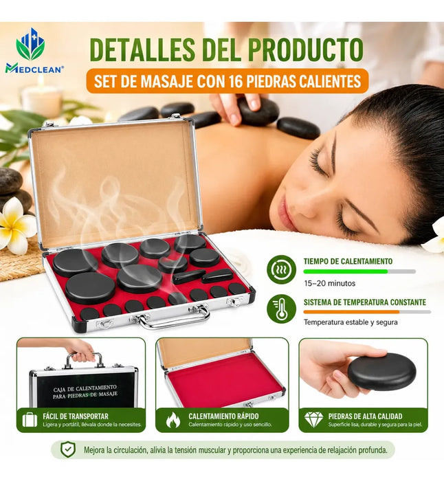 Maletin De Piedras Calientes Masaje Calentador Basalto 16pcs