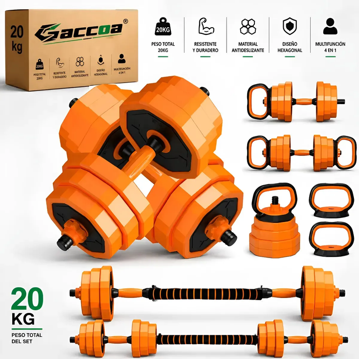 Mancuernas Barra Ajustables Discos Unible Fitness 4en1 Negro/naranja