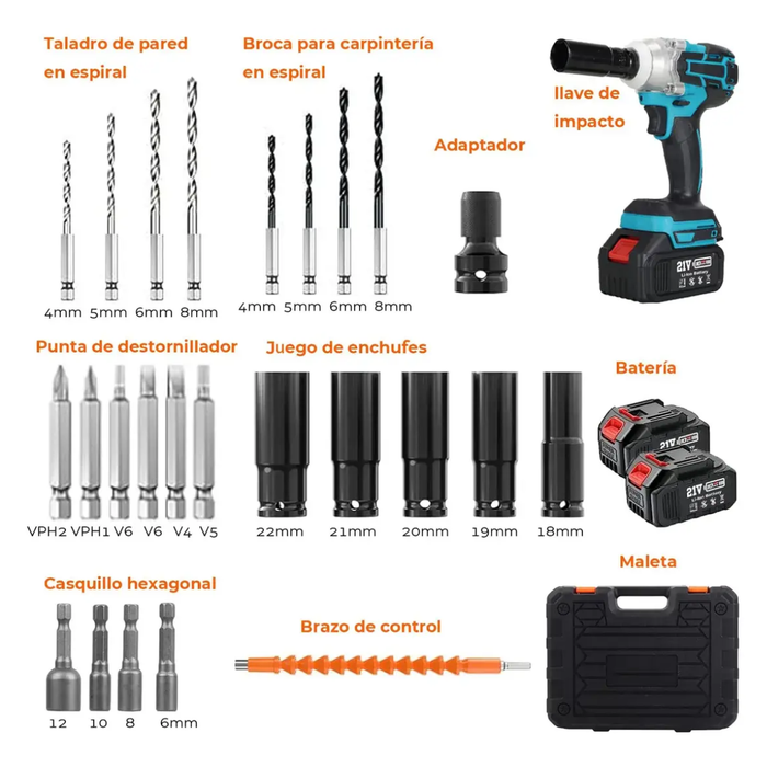 Taladro Gaccoa Llave Impacto 128v 5ah 550nm Maletín