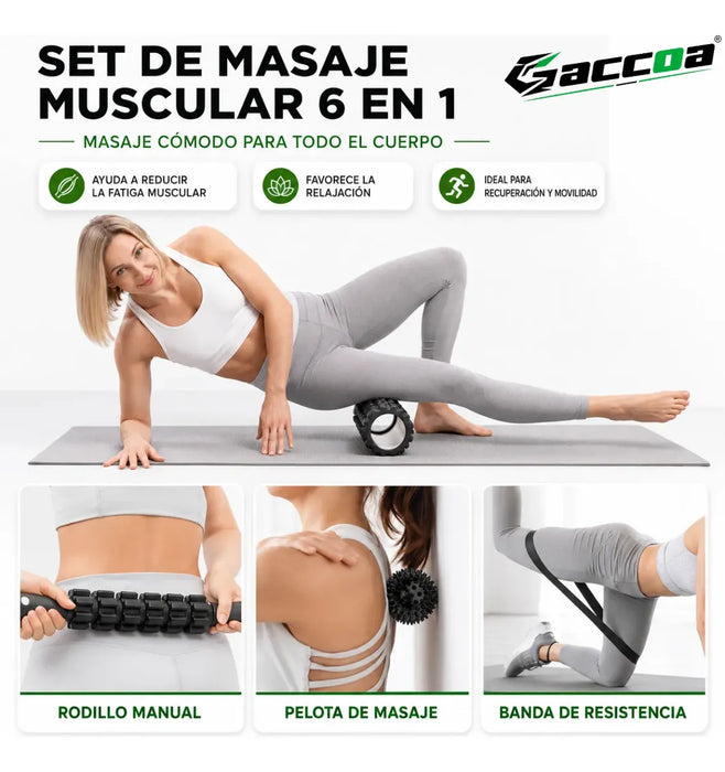 Kit Masajeador Muscular Foam Roller Rodillo Pelotas Y Banda