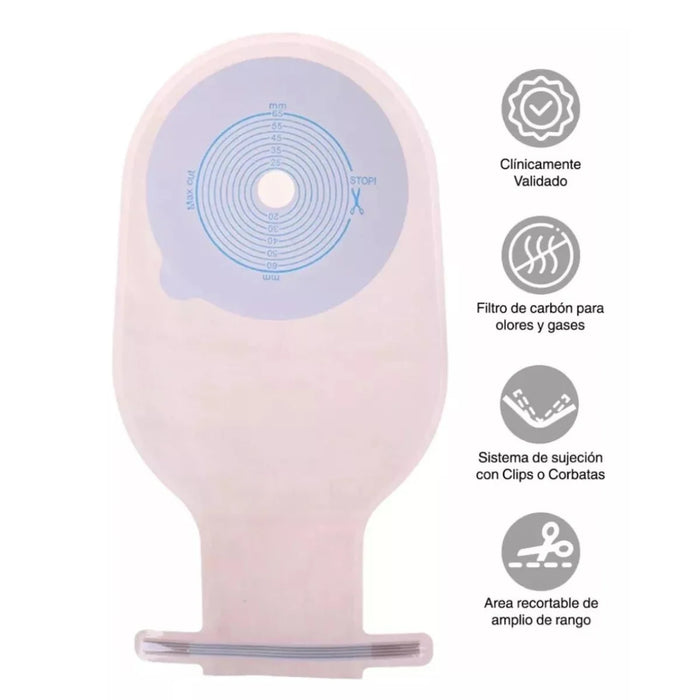 10 Bolsa Colostomía Tela Drenable Con Filtro Anti Olor Gase Blanco