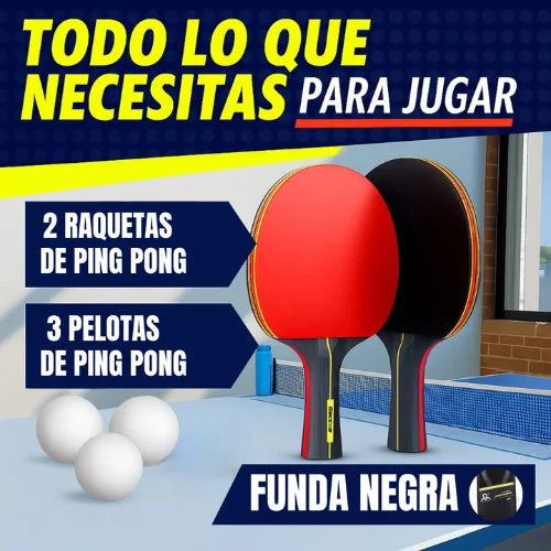 Pack 2 Paletas Ping Pong 3 Pelotas Negro/rojo Tenis De Mesa