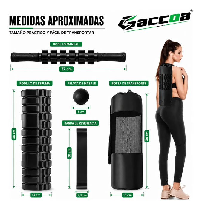 Kit Masajeador Muscular Foam Roller Rodillo Pelotas Y Banda