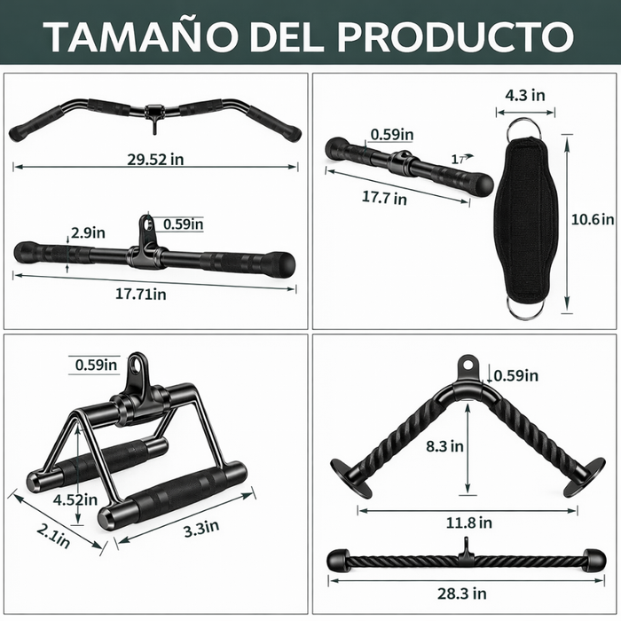 Set Agarres Ganchos Polea Gym Barras Cuerda Tobilleras 10pcs