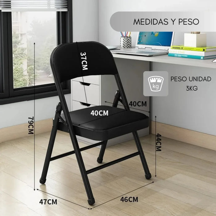 Silla Plegable Metálica Asiento Acolchados Resistente Evento Negro