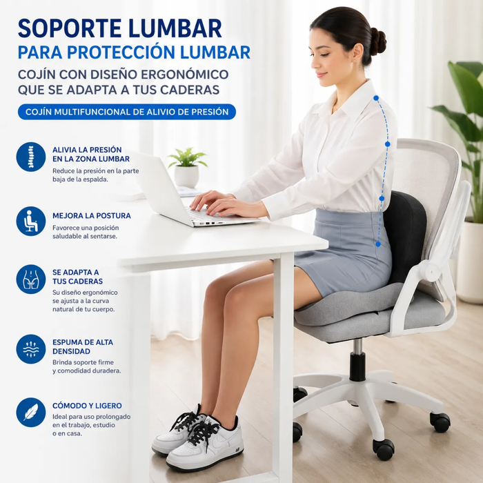 Cojin Memoria Lumbar Ortopedico Viscoelastica Asiento Silla