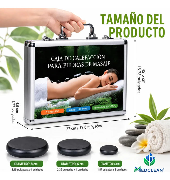 Maletin De Piedras Calientes Masaje Calentador Basalto 16pcs