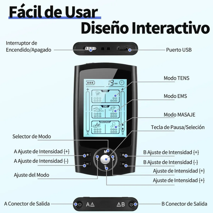 Masajeador Electroestimulador Portatil Tens Electroterapia Negro