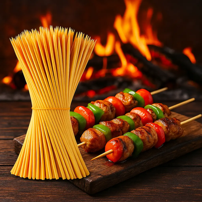300 Palos Bambú 5mmx20cm Brochetas Parrilla Anticucho Pincho