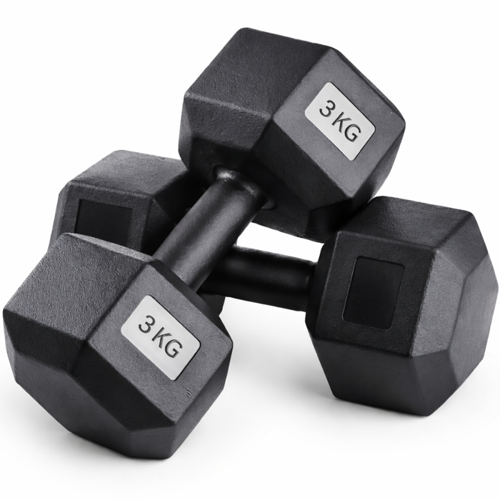 Par Mancuernas Pvc Hexagonal Gym Pesas Caucho Gimnasio Negro