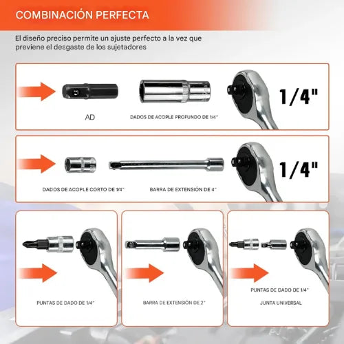 Set Juego Herramientas Caja Dados 1/4 Chicharra 53 Piezas