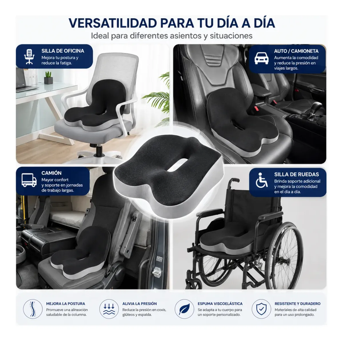 Cojin Memoria Lumbar Ortopedico Viscoelastica Asiento Silla