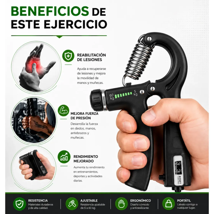 Set Hand Grip Ejercitador Manos Antebrazo Ajustable 5-60 Kg