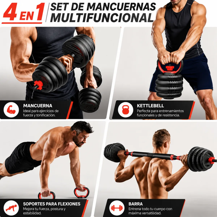 Mancuernas Barra Ajustables Discos Unible Fitness 20 Kg 3en1