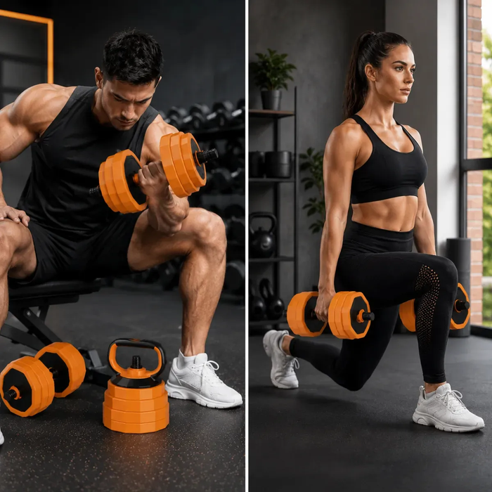 Mancuernas Barra Ajustables Discos Unible Fitness 4en1 Negro/naranja