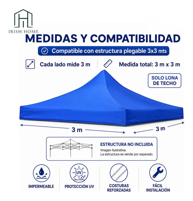 Lona Impermeable Carpa Repuesto Resistente Exterior 3x3 Mts