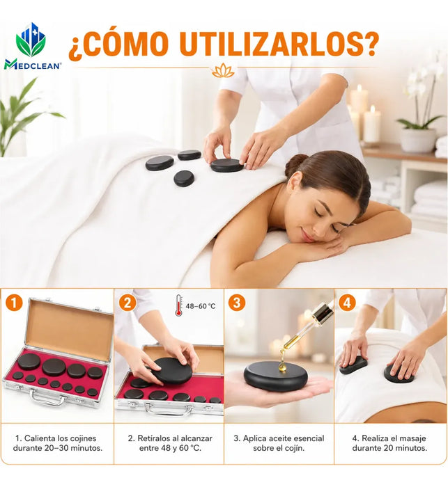 Maletin De Piedras Calientes Masaje Calentador Basalto 16pcs