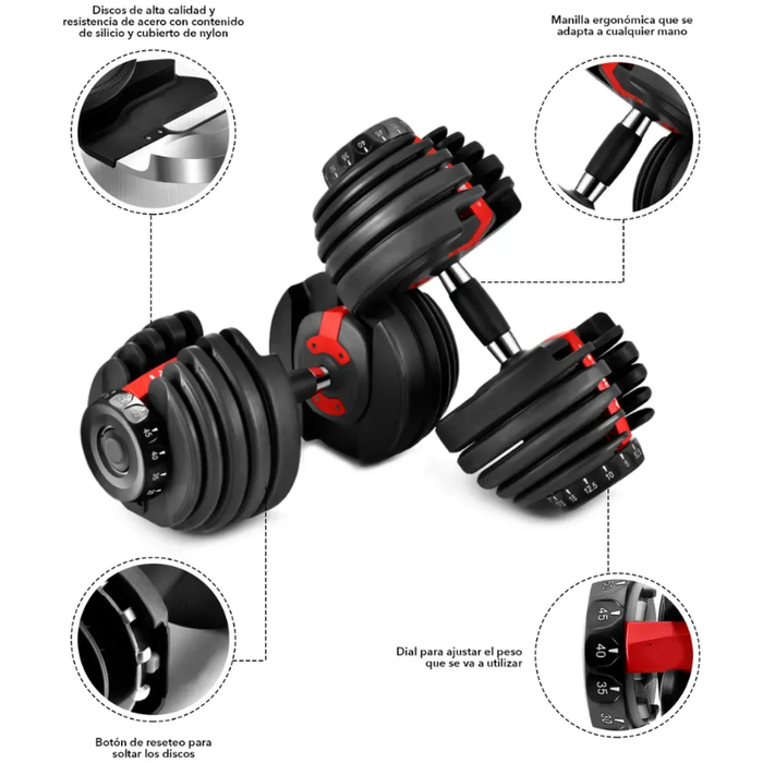 Mancuerna Dumbbell Ajustable Automatica Gym Discos 2.5-24kg