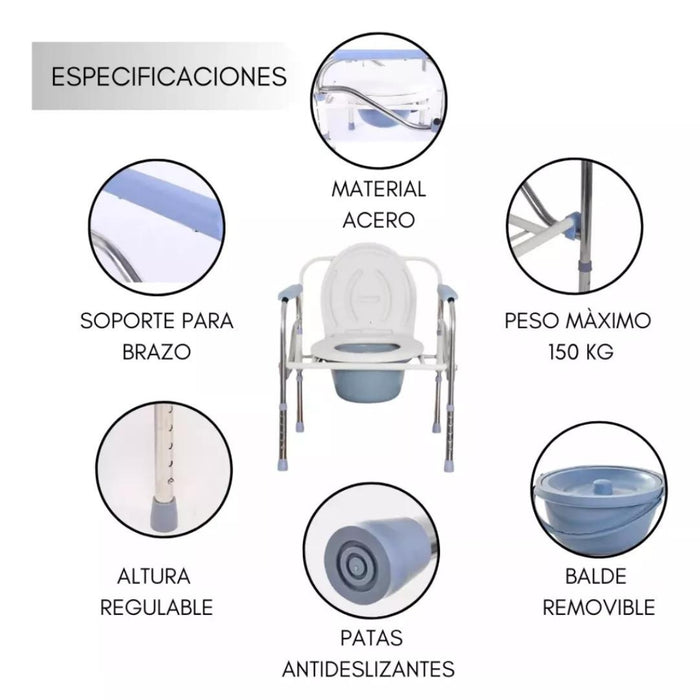 Silla Cómodo Baño Plegable 3 En 1 Aumento Ajustable Ducha/wc