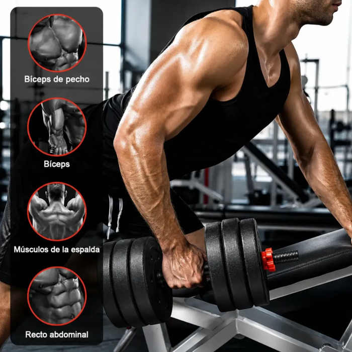 Mancuernas Barra Ajustables Discos Unible Fitness 20 Kg 3en1