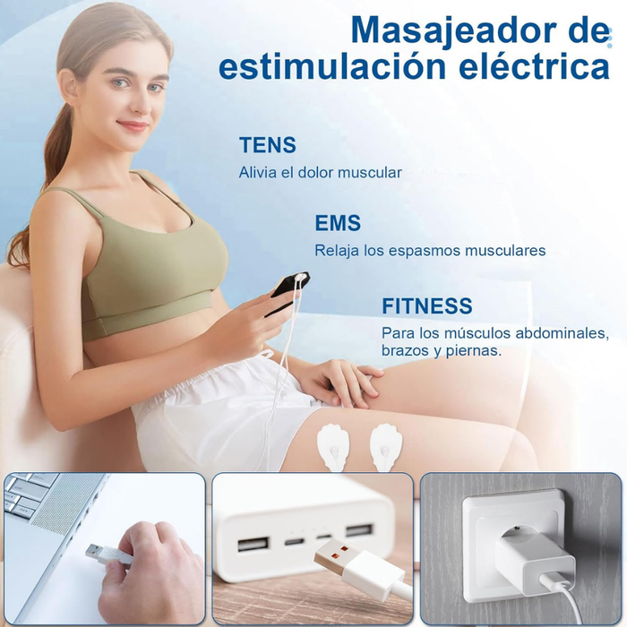 Masajeador Electroestimulador Portatil Tens Electroterapia Negro