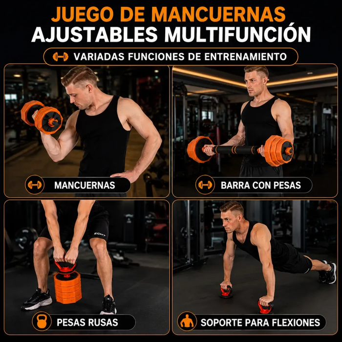 Mancuernas Barra Ajustables Discos Unible Fitness 4en1 Negro/naranja